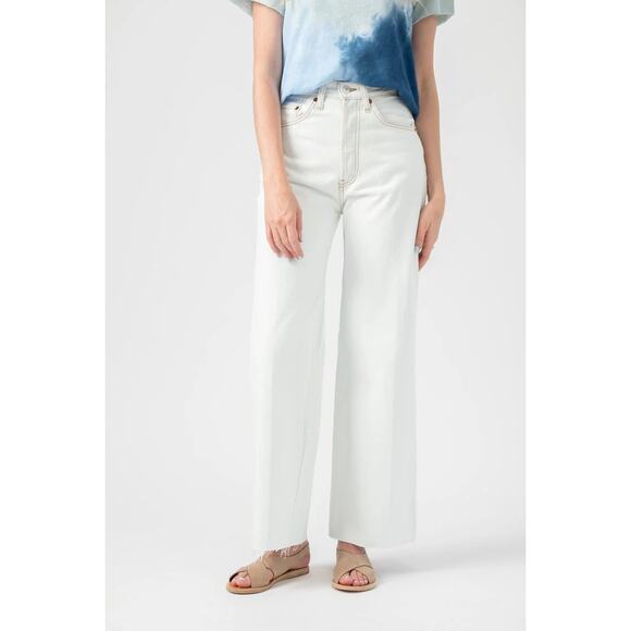 Re/Done Denim - RE/DONE Wide Leg High Rise Raw Hem Bleach Light Wash Crop Jeans Size 29 NWD